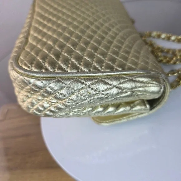 Bally Gold Quilted Lambskin Leather Crossbody Bag Purse Gold Chain Small Vintage - Picture 6 of 15